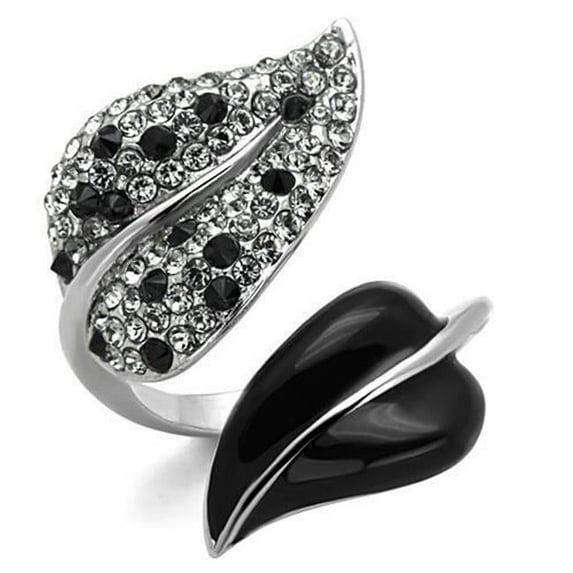Alamode TK1678-6 Women High Polished Stainless Steel Ring with Top Grade Crystal in Jet - Size 6