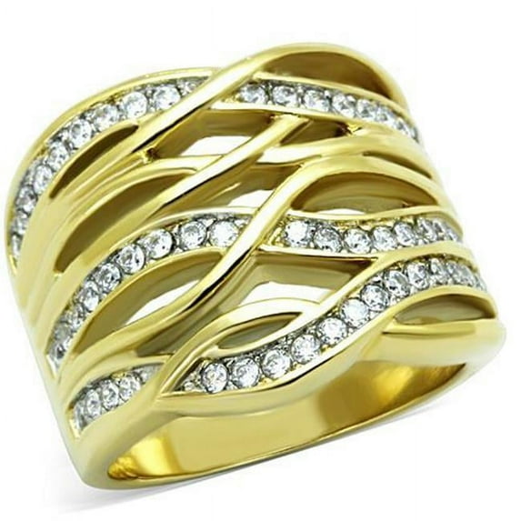 Alamode TK1699-9 Women Two-Tone IP Gold Stainless Steel Ring with AAA Grade CZ in Clear - Size 9
