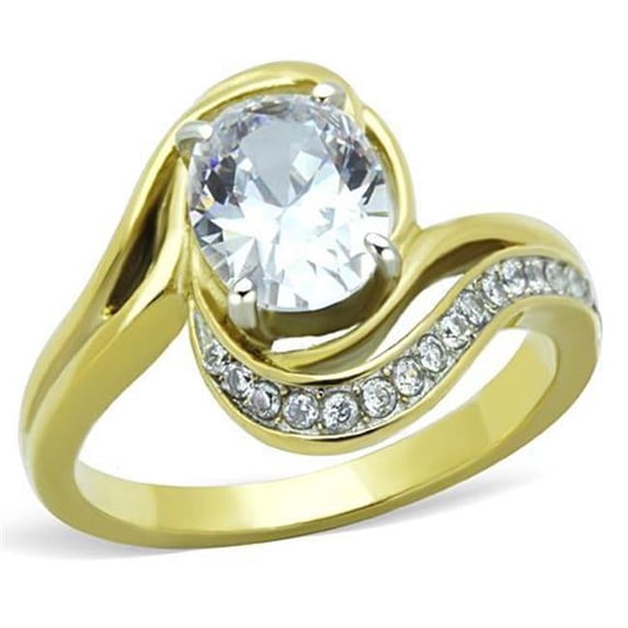 Alamode TK1703-5 Women Two-Tone IP Gold Stainless Steel Ring with AAA Grade CZ in Clear - Size 5