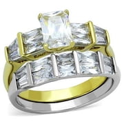 Alamode TK1708-5 Women Two-Tone IP Gold Stainless Steel Ring with AAA Grade CZ in Clear - Size 5