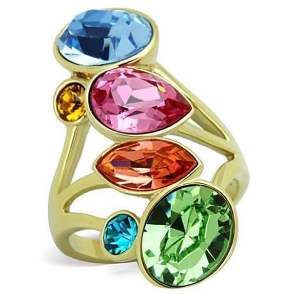 Alamode TK1729-5 Women IP Gold Stainless Steel Ring with Top Grade Crystal in Multi Color - Size 5