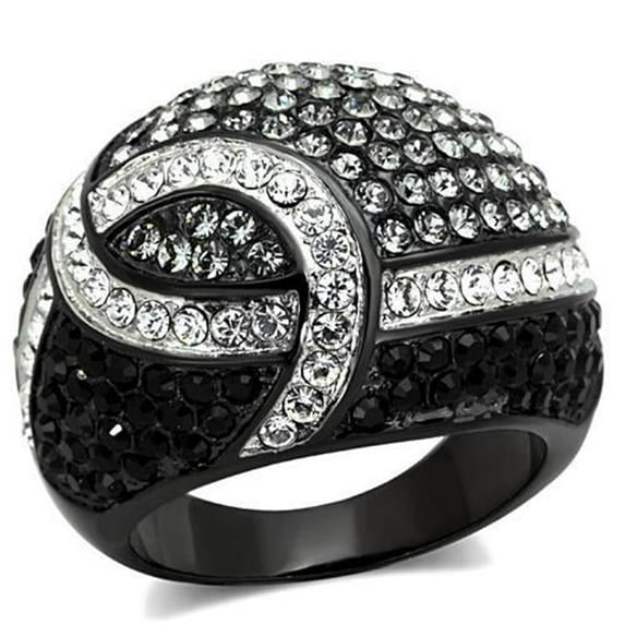 Alamode TK1733-6 Women Two-Tone IP Black Stainless Steel Ring with Top Grade Crystal in Black Diamond - Size 6