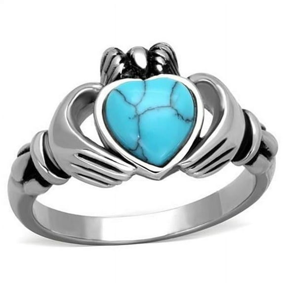 Alamode TK1770-9 Women High Polished Stainless Steel Ring with Synthetic in Sea Blue - Size 9