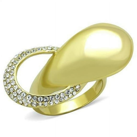Alamode TK1782-9 Women IP Gold Stainless Steel Ring with Top Grade Crystal in Clear - Size 9