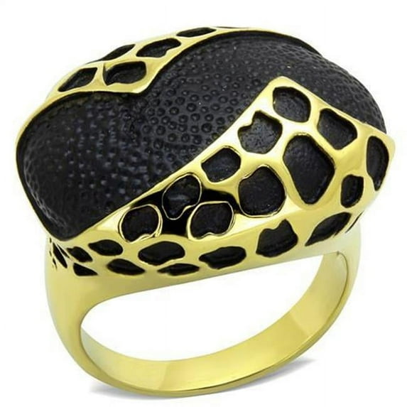 Alamode TK1784-8 Women IP Gold Stainless Steel Ring with Epoxy in Jet - Size 8