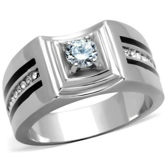 Alamode TK1814-10 Men High Polished Stainless Steel Ring with AAA Grade CZ in Clear - Size 10