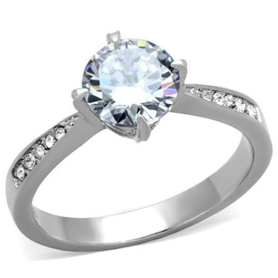Alamode TK1822-7 Women High Polished Stainless Steel Ring with AAA Grade CZ in Clear - Size 7