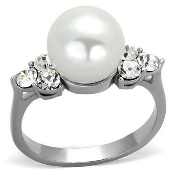 Alamode TK1824-9 Women High Polished Stainless Steel Ring with Synthetic in White - Size 9