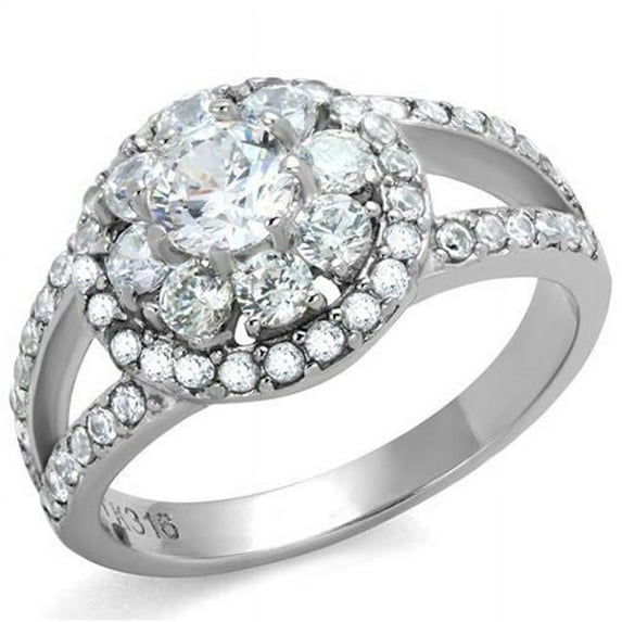Alamode TK1855-9 Women High Polished Stainless Steel Ring with AAA Grade CZ in Clear - Size 9