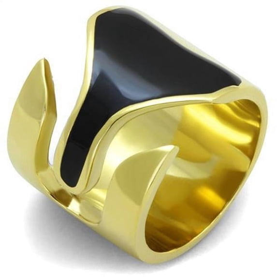 Alamode TK1860-7 Women IP Gold Stainless Steel Ring with Epoxy in Jet - Size 7