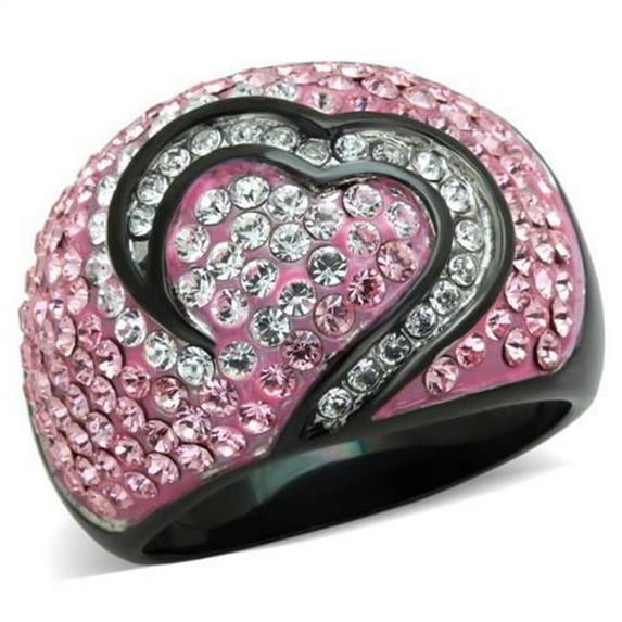Alamode TK1871-8 Women Two-Tone IP Black Stainless Steel Ring with Top Grade Crystal in Light Rose - Size 8