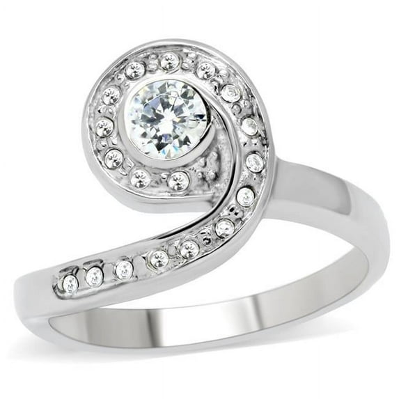 Alamode TK195-10 Women High Polished Stainless Steel Ring with AAA Grade CZ in Clear - Size 10