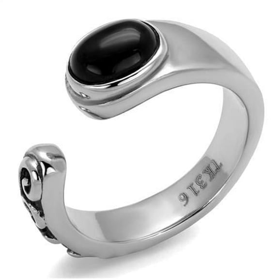 Alamode TK1971-11 Men High Polished Stainless Steel Ring with Synthetic in Jet - Size 11