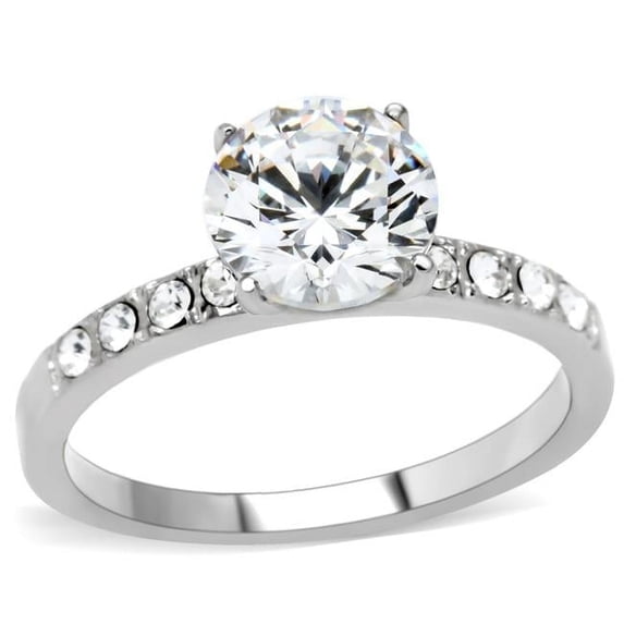 Alamode TK198-9 Women High Polished Stainless Steel Ring with AAA Grade CZ in Clear - Size 9