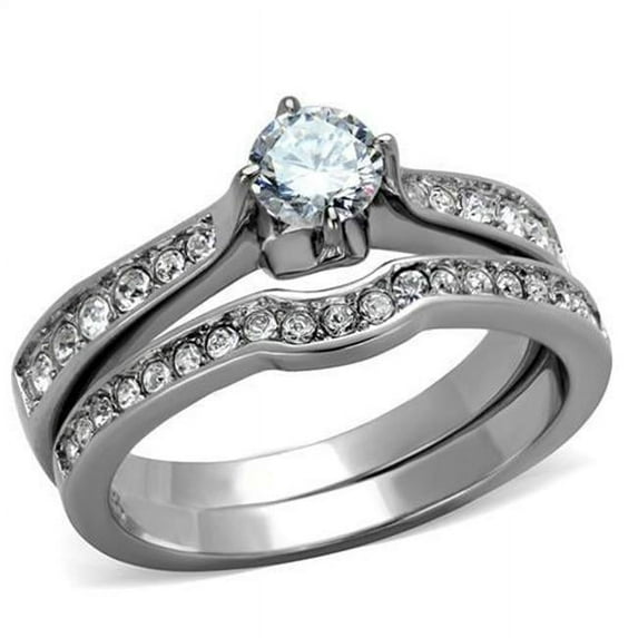 Alamode TK2039-7 Women High Polished Stainless Steel Ring with AAA Grade CZ in Clear - Size 7