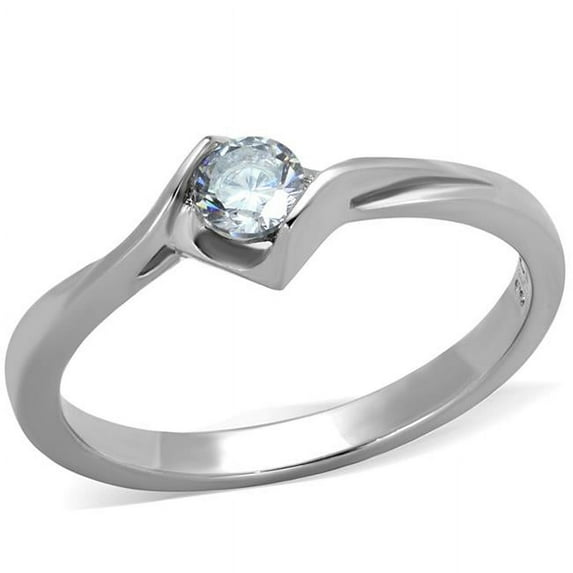 Alamode TK2042-6 Women High Polished Stainless Steel Ring with AAA Grade CZ in Clear - Size 6