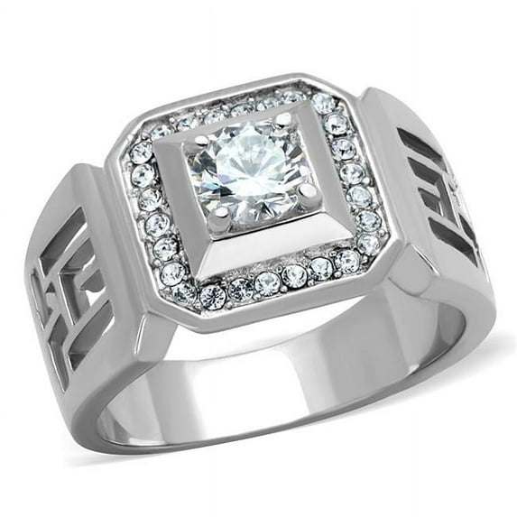 Alamode TK2046-10 Men High Polished Stainless Steel Ring with AAA Grade CZ in Clear - Size 10