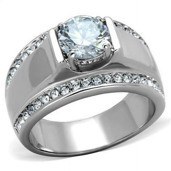 Alamode TK2054-13 Men High Polished Stainless Steel Ring with AAA Grade CZ in Clear - Size 13
