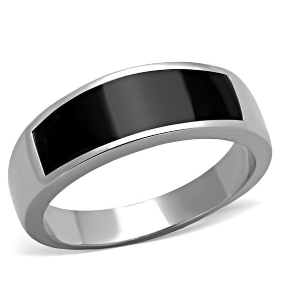 Alamode TK2062-10 Men High Polished Stainless Steel Ring with Epoxy in Jet - Size 10
