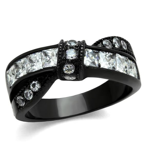 Alamode TK2139-10 Women IP Black Stainless Steel Ring with AAA Grade CZ in Clear - Size 10
