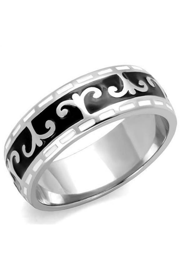 Alamode TK2154-7 Women High Polished Stainless Steel Ring with Epoxy in Jet - Size 7