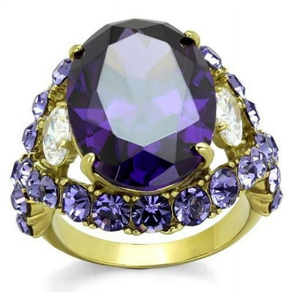 Alamode TK2160-9 Women IP Gold Stainless Steel Ring with AAA Grade CZ in Amethyst - Size 9