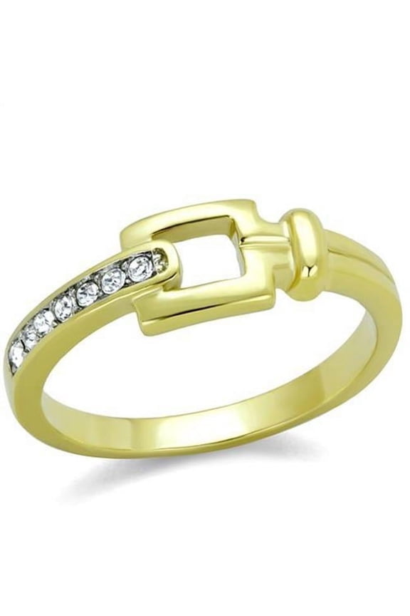 Alamode TK2164-9 Women Two-Tone IP Gold Stainless Steel Ring with Top Grade Crystal in Clear - Size 9