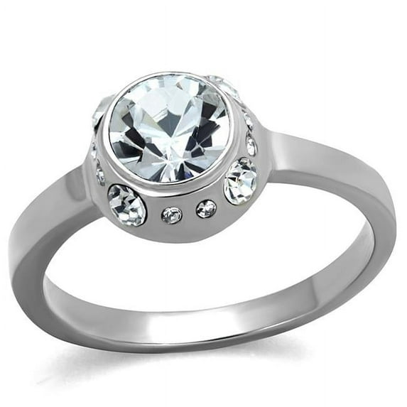 Alamode TK2183-7 Women High Polished Stainless Steel Ring with Top Grade Crystal in Clear - Size 7