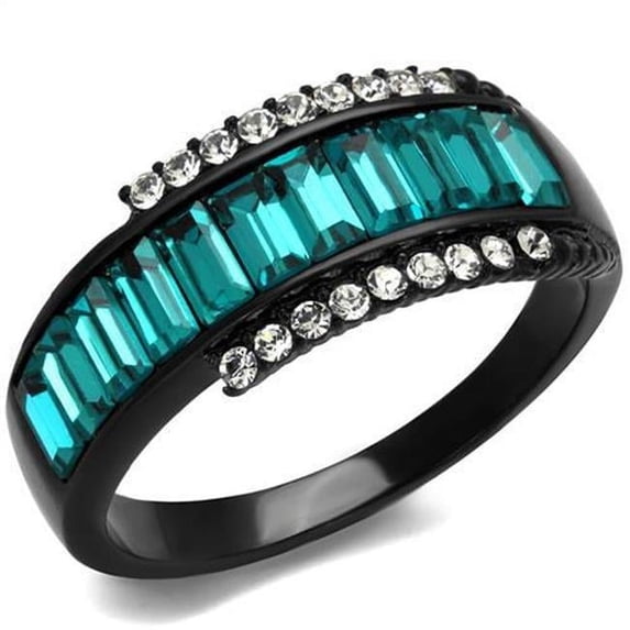 Alamode TK2190-7 Women IP Black Stainless Steel Ring with Top Grade Crystal in Blue Zircon - Size 7