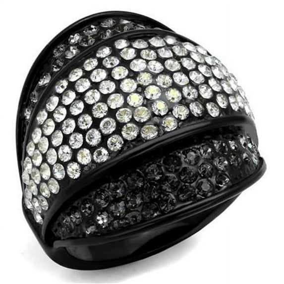 Alamode TK2200-10 Women IP Black Stainless Steel Ring with Top Grade Crystal in Multi Color - Size 10