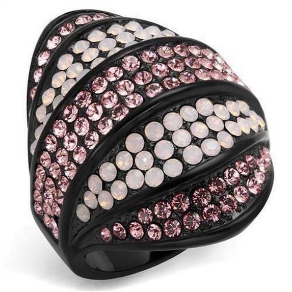 Alamode TK2201-8 IP Black Ion Plating Stainless Steel Ring with Top Grade Crystal, Multi Color - Size 8