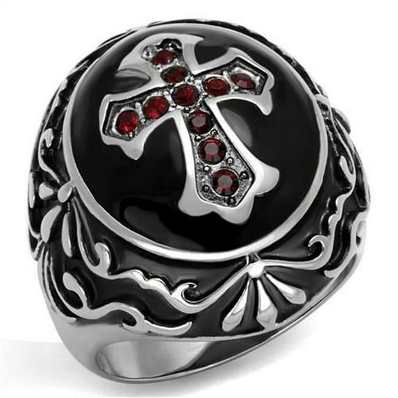 Alamode TK2229-8 Men High Polished Stainless Steel Ring with Top Grade Crystal in Siam - Size 8