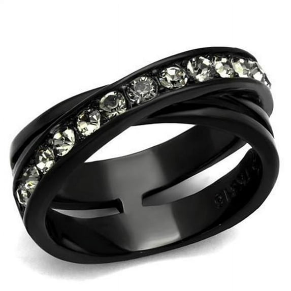 Alamode TK2281-6 Women IP Black Stainless Steel Ring with Top Grade Crystal in Black Diamond - Size 6