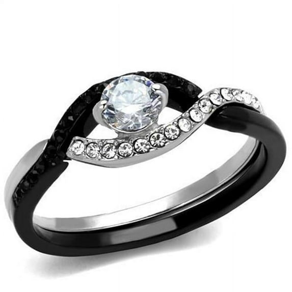Alamode TK2301-5 Women Two-Tone IP Black Stainless Steel Ring with AAA Grade CZ in Clear - Size 5
