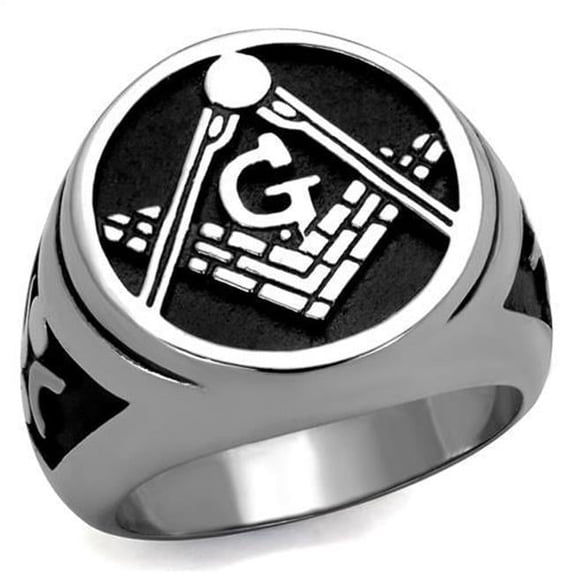 Alamode TK2315-10 Men High Polished Stainless Steel Ring with Epoxy in Jet - Size 10