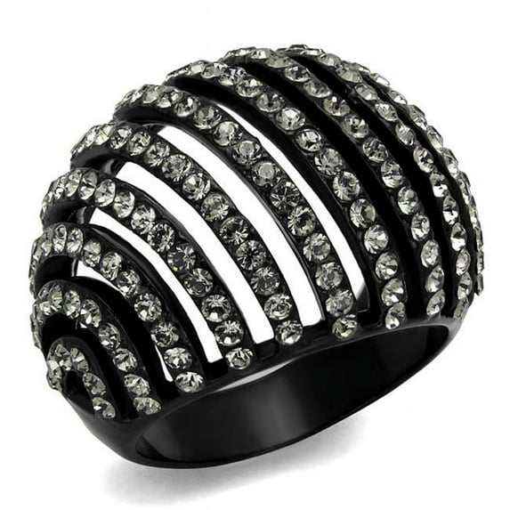 Alamode TK2345-5 Women IP Black Stainless Steel Ring with Top Grade Crystal in Black Diamond - Size 5