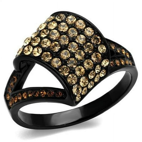 Alamode TK2351-10 Women IP Black Stainless Steel Ring with Top Grade Crystal in Smoked Quartz - Size 10