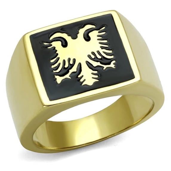 Alamode TK2373-9 Men IP Gold Stainless Steel Ring with Epoxy in Jet - Size 9