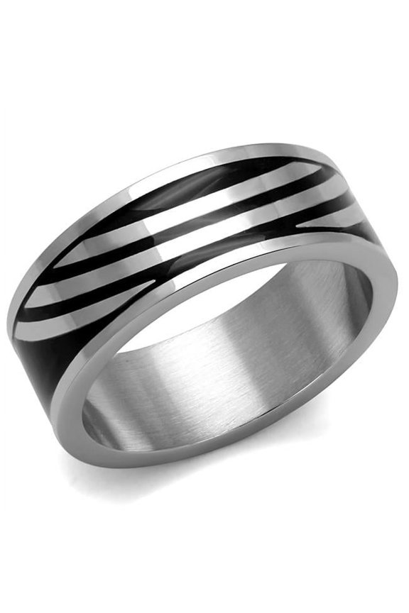 Alamode TK2411-10 Men High Polished Stainless Steel Ring with Epoxy in Jet - Size 10