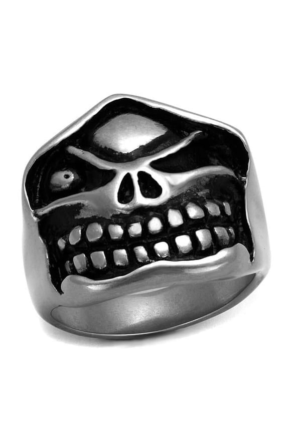 Alamode TK2418-11 Antique Silver Stainless Steel Ring with Epoxy, Jet - Size 11