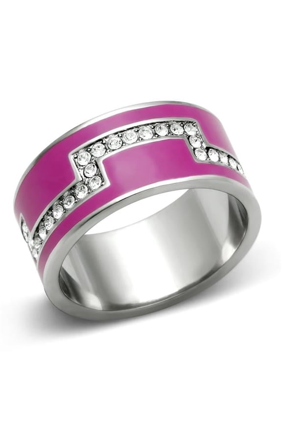 Alamode TK244-7 High Polished No Plating Stainless Steel Ring with Top Grade Crystal, Clear - Size 7