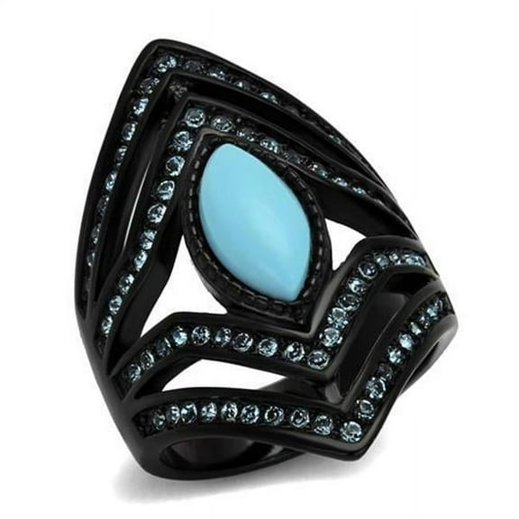 Alamode TK2482-6 Women IP Black Stainless Steel Ring with Synthetic in Sea Blue - Size 6