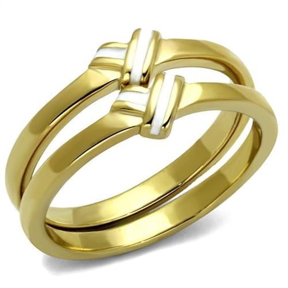 Alamode TK2494-8 Women IP Gold Stainless Steel Ring with Epoxy in White - Size 8