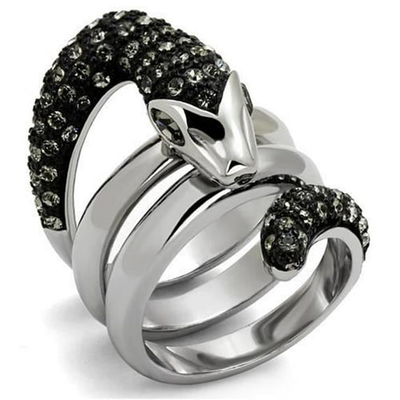 Alamode TK2511-12 Unisex Two-Tone IP Black Stainless Steel Ring with Top Grade Crystal in Black Diamond - Size 12