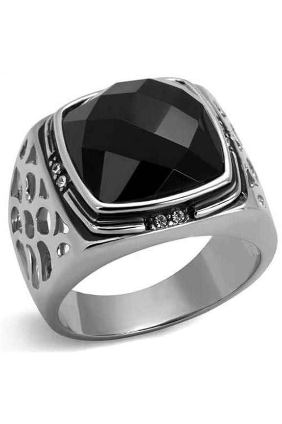 Alamode TK2514-11 Men High Polished Stainless Steel Ring with Synthetic in Jet - Size 11