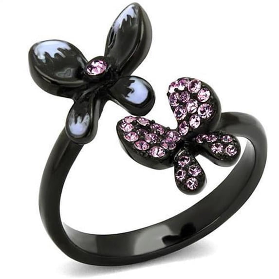 Alamode TK2554-5 Women IP Black Stainless Steel Ring with Top Grade Crystal in Light Amethyst - Size 5