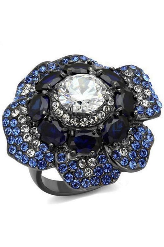 Alamode TK2559-7 IP Light Black IP Gun Stainless Steel Ring with AAA Grade CZ, Clear - Size 7