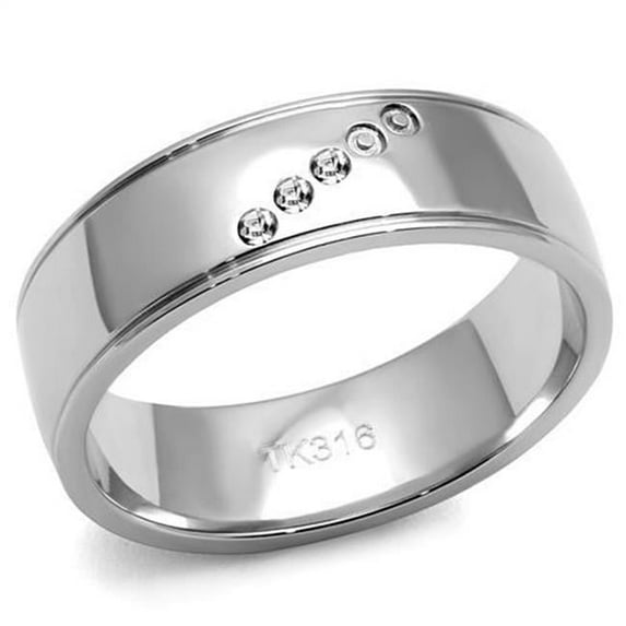 Alamode TK2564-7 Women High Polished Stainless Steel Ring with Top Grade Crystal in Clear - Size 7
