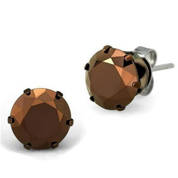 Alamode TK2589 Women Two Tone IP Light Brown Stainless Steel Earrings with AAA Grade CZ in Light Coffee