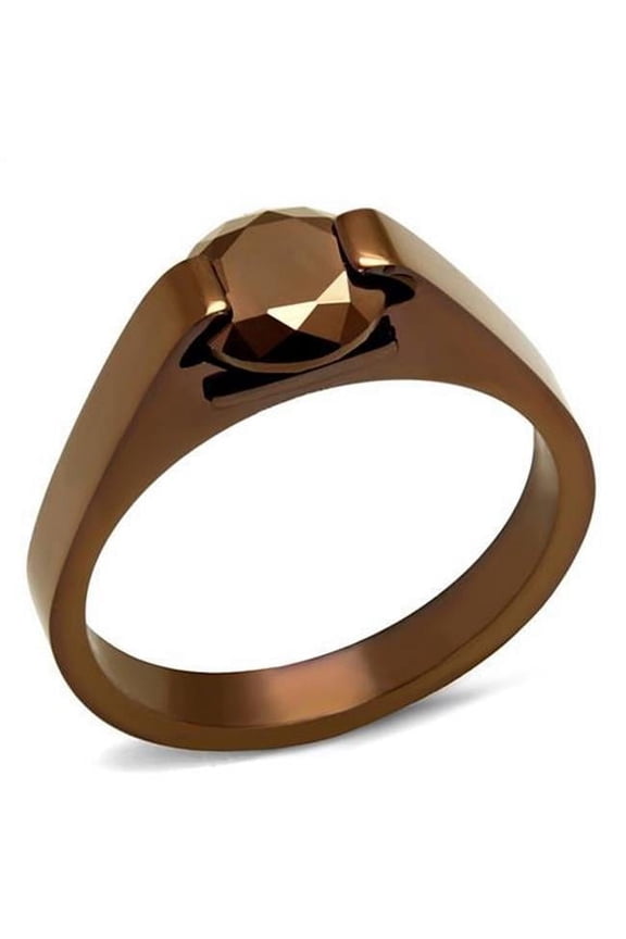 Alamode TK2594-5 Women IP Coffee Light Stainless Steel Ring with AAA Grade CZ in Light Coffee - Size 5